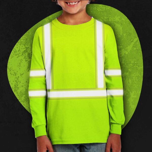 Hi Vis Kids Long Sleeves Reflective Green Black Orange Custom Name Safety Workwear