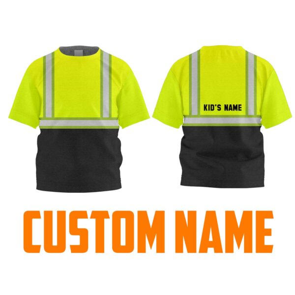 Hi Vis Kids Tshirt Reflective Black Below Custom Name Safety Workwear