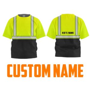 Hi Vis Kids Tshirt Reflective Black Below Custom Name Safety Workwear