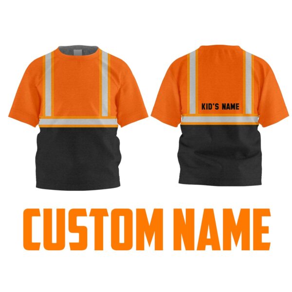 Hi Vis Kids Tshirt Reflective Black Below Custom Name Safety Workwear