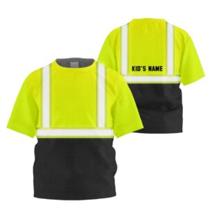 Hi Vis Kids Tshirt Reflective Black Below Custom Name Safety Workwear