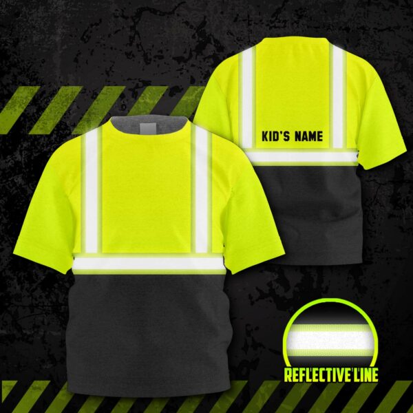 Hi Vis Kids Tshirt Reflective Black Below Custom Name Safety Workwear