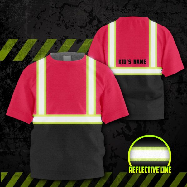Hi Vis Kids Tshirt Reflective Black Below Custom Name Safety Workwear