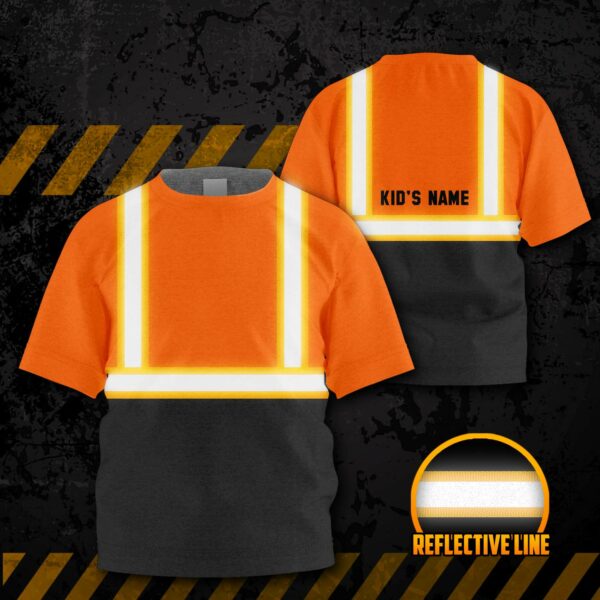 Hi Vis Kids Tshirt Reflective Black Below Custom Name Safety Workwear