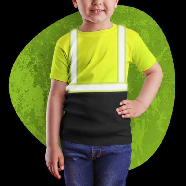 Hi Vis Kids Tshirt Reflective Black Below Custom Name Safety Workwear