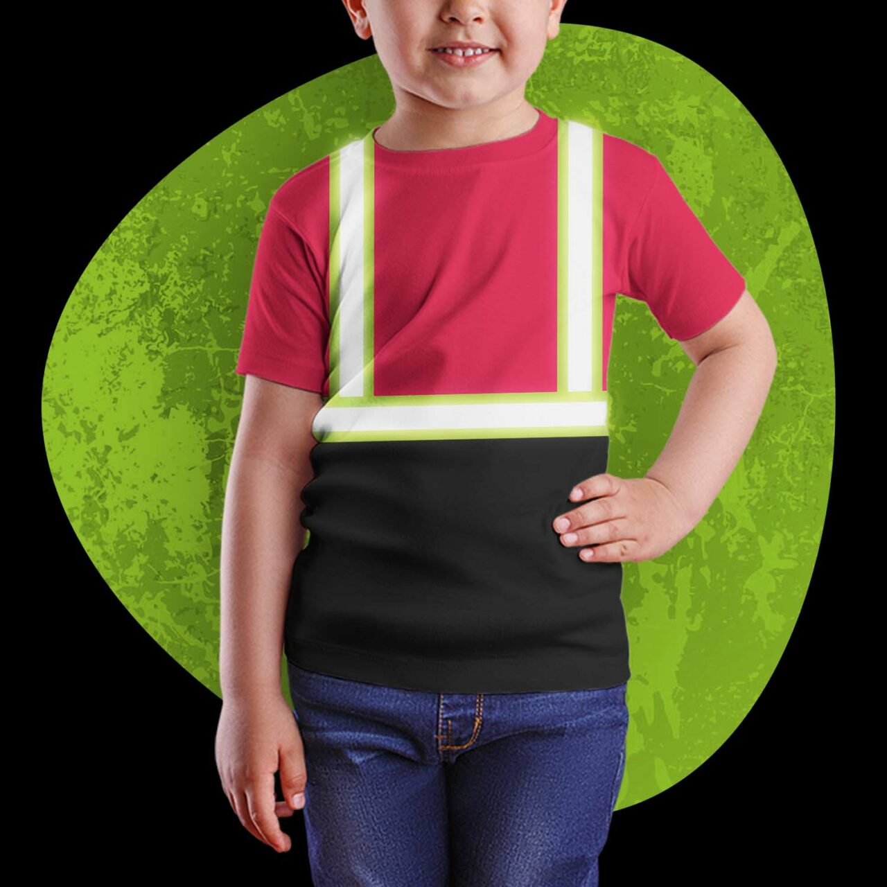 Hi Vis Kids Tshirt Reflective Black Below Custom Name Safety Workwear
