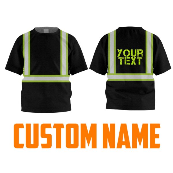 Hi Vis Kids Tshirt Reflective Green Black Orange Custom Name Safety Workwear