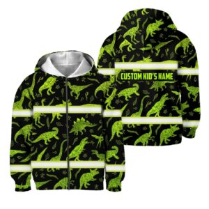 Hi Vis Kids Zip Hoodie Reflective Dinosaur Custom Name Safety Workwear