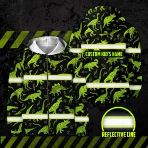 Hi Vis Kids Zip Hoodie Reflective Dinosaur Custom Name Safety Workwear