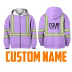 Hi Vis Kids Zip Hoodie Reflective Light Violet Custom Name Safety Workwear