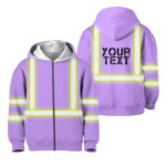 Hi Vis Kids Zip Hoodie Reflective Light Violet Custom Name Safety Workwear