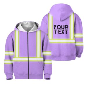 Hi Vis Kids Zip Hoodie Reflective Light Violet Custom Name Safety Workwear