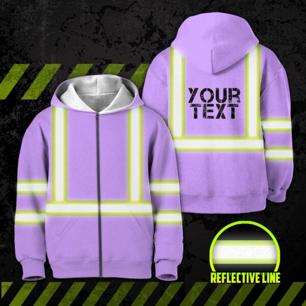 Hi Vis Kids Zip Hoodie Reflective Light Violet Custom Name Safety Workwear