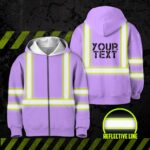 Hi Vis Kids Zip Hoodie Reflective Light Violet Custom Name Safety Workwear