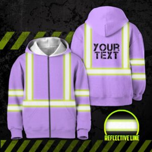 Hi Vis Kids Zip Hoodie Reflective Light Violet Custom Name Safety Workwear