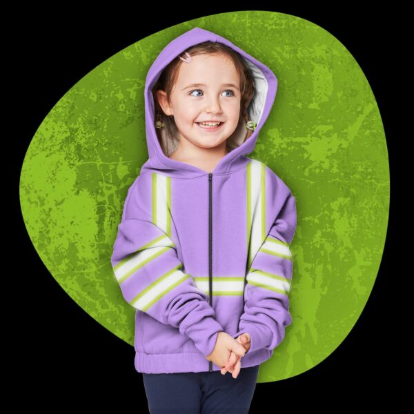 Hi Vis Kids Zip Hoodie Reflective Light Violet Custom Name Safety Workwear