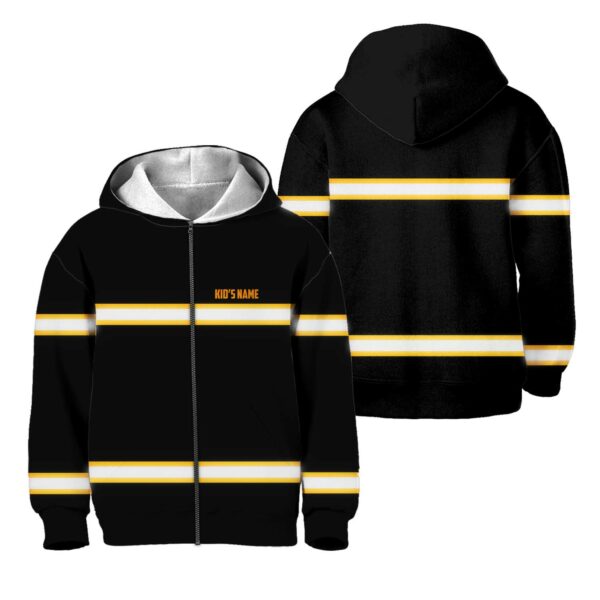 Hi Vis Kids Zip Hoodie Reflective Orange Line Custom Name Safety Workwear