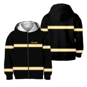 Hi Vis Kids Zip Hoodie Reflective Orange Line Custom Name Safety Workwear