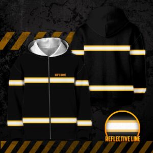 Hi Vis Kids Zip Hoodie Reflective Orange Line Custom Name Safety Workwear