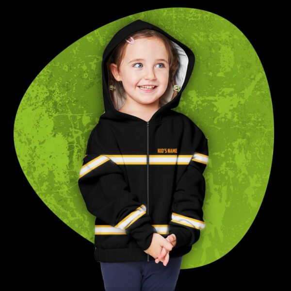 Hi Vis Kids Zip Hoodie Reflective Orange Line Custom Name Safety Workwear