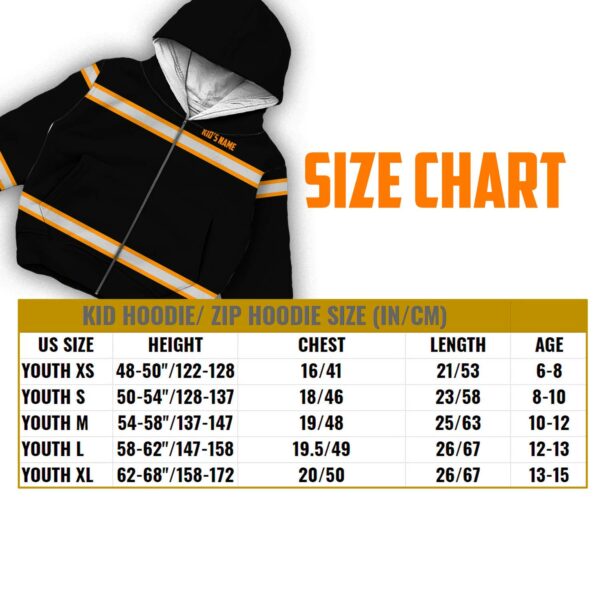 Hi Vis Kids Zip Hoodie Reflective Orange Line Custom Name Safety Workwear