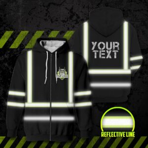 High Visibility Reflective Black Custom Name And Logo Zip Hoodie Safety Workwear
