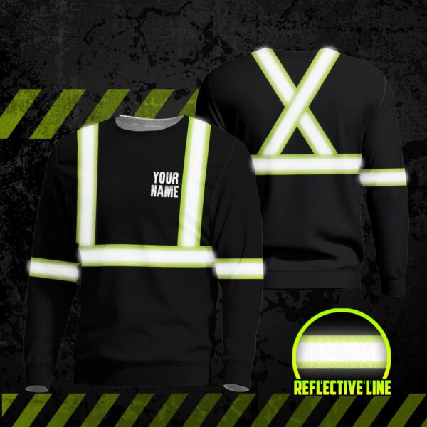 Hi Vis Reflective Black Custom Name Long Sleeve Safety Workwear