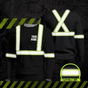 Hi Vis Reflective Black Custom Name Long Sleeve Safety Workwear