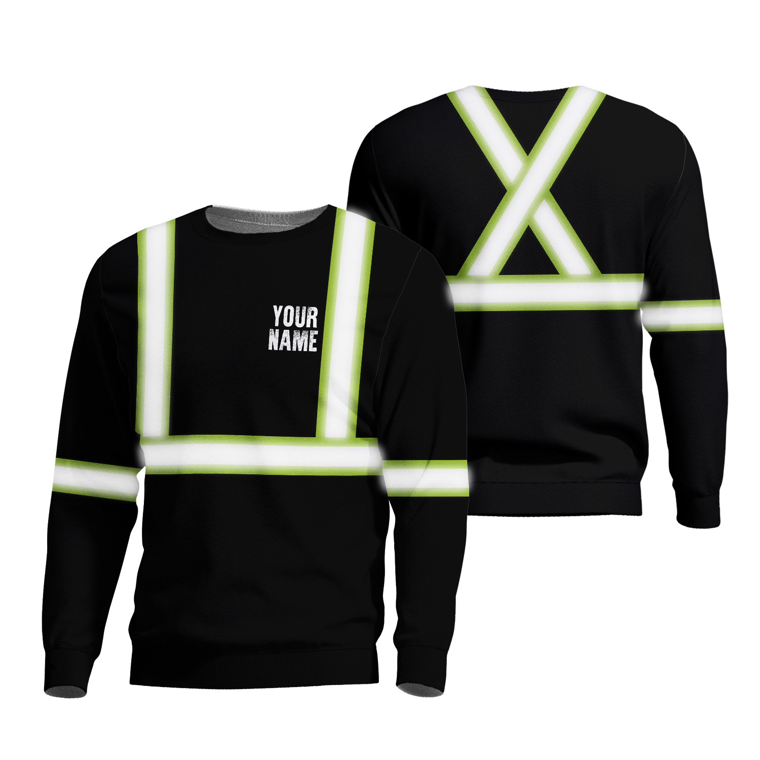 Hi Vis Reflective Black Custom Name Long Sleeve Safety Workwear