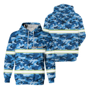 Hi Vis Reflective Blue Camo Custom Name Zip Hoodie Safety Workwear