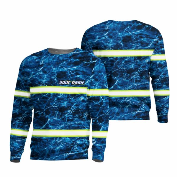 Hi Vis Reflective Blue Custom Name Long Sleeve Safety Workwear For Fisherman, Fishing Lovers