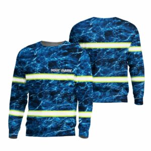 Hi Vis Reflective Blue Custom Name Long Sleeve Safety Workwear For Fisherman, Fishing Lovers