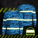 Hi Vis Reflective Blue Custom Name Long Sleeve Safety Workwear For Fisherman, Fishing Lovers