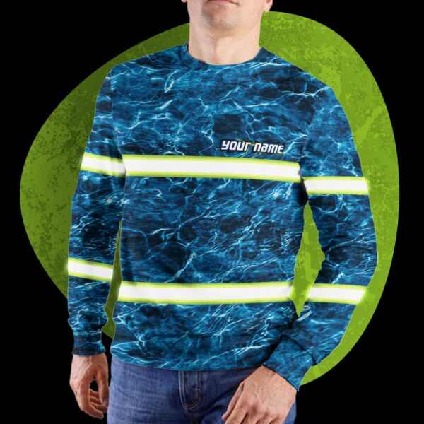 Hi Vis Reflective Blue Custom Name Long Sleeve Safety Workwear For Fisherman, Fishing Lovers