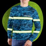 Hi Vis Reflective Blue Custom Name Long Sleeve Safety Workwear For Fisherman, Fishing Lovers