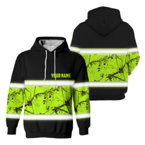 Hi Vis Reflective Camo Hunting Custom Name Hoodie Safety Workwear For Hunter, Hunting Lover