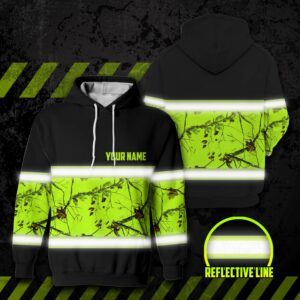 Hi Vis Reflective Camo Hunting Custom Name Hoodie Safety Workwear For Hunter, Hunting Lover