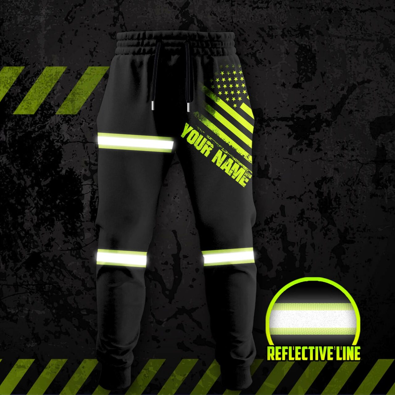 Hi Vis Reflective Flag Green Custom Name Sweatpants Safety Workwear