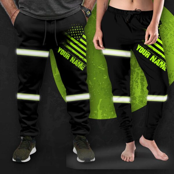 Hi Vis Reflective Flag Green Custom Name Sweatpants Safety Workwear