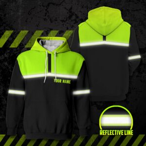 Hi Vis Reflective Green And Black Custom Name Hoodie Safety Workwear