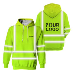 Hi Vis Reflective Green Custom Name And Logo Hoodie Safety Workwear