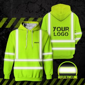 Hi Vis Reflective Green Custom Name And Logo Hoodie Safety Workwear