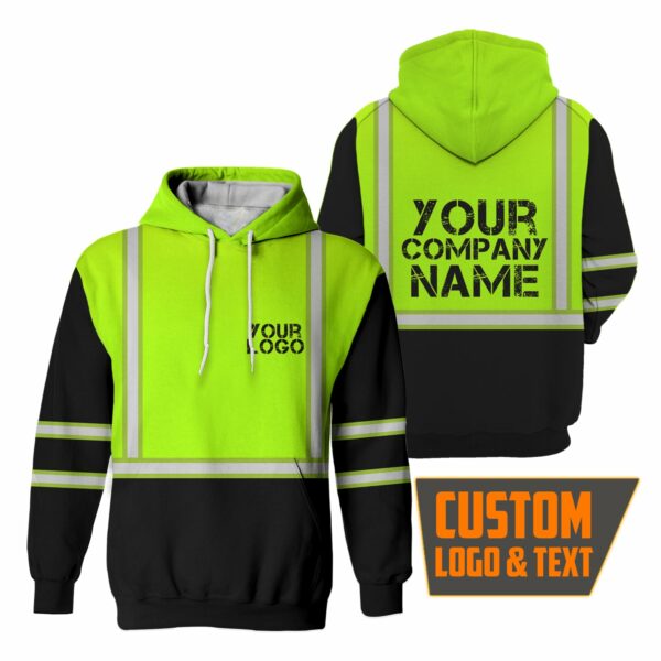 Hi Vis Reflective Green Custom Name Hoodie Safety Workwear