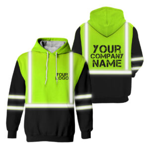 Hi Vis Reflective Green Custom Name Hoodie Safety Workwear