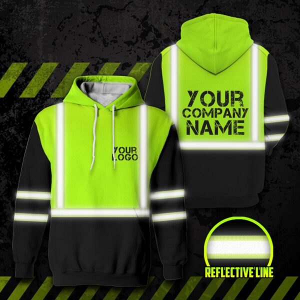 Hi Vis Reflective Green Custom Name Hoodie Safety Workwear