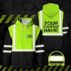 Hi Vis Reflective Green Custom Name Hoodie Safety Workwear