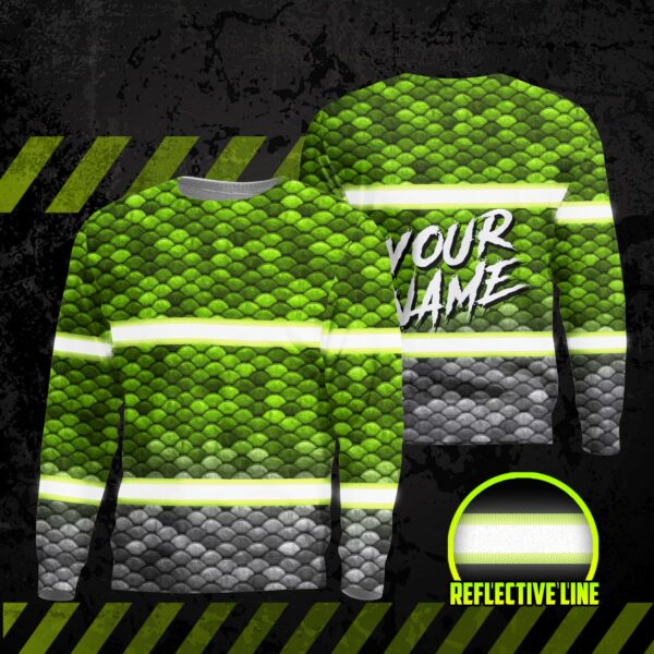 Hi Vis Reflective Green Fish Custom Name Long Sleeve Safety Workwear For Fisherman, Fishing Lovers
