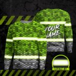 Hi Vis Reflective Green Fish Custom Name Long Sleeve Safety Workwear For Fisherman, Fishing Lovers