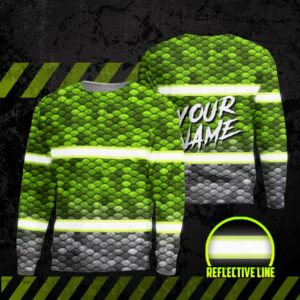 Hi Vis Reflective Green Fish Custom Name Long Sleeve Safety Workwear For Fisherman, Fishing Lovers