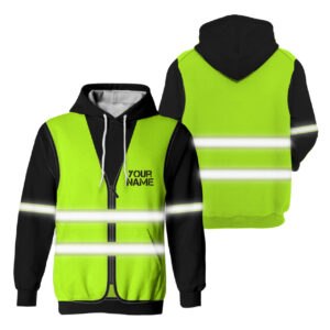 Hi Vis Reflective Green Vest Custom Name Hoodie Safety Workwear